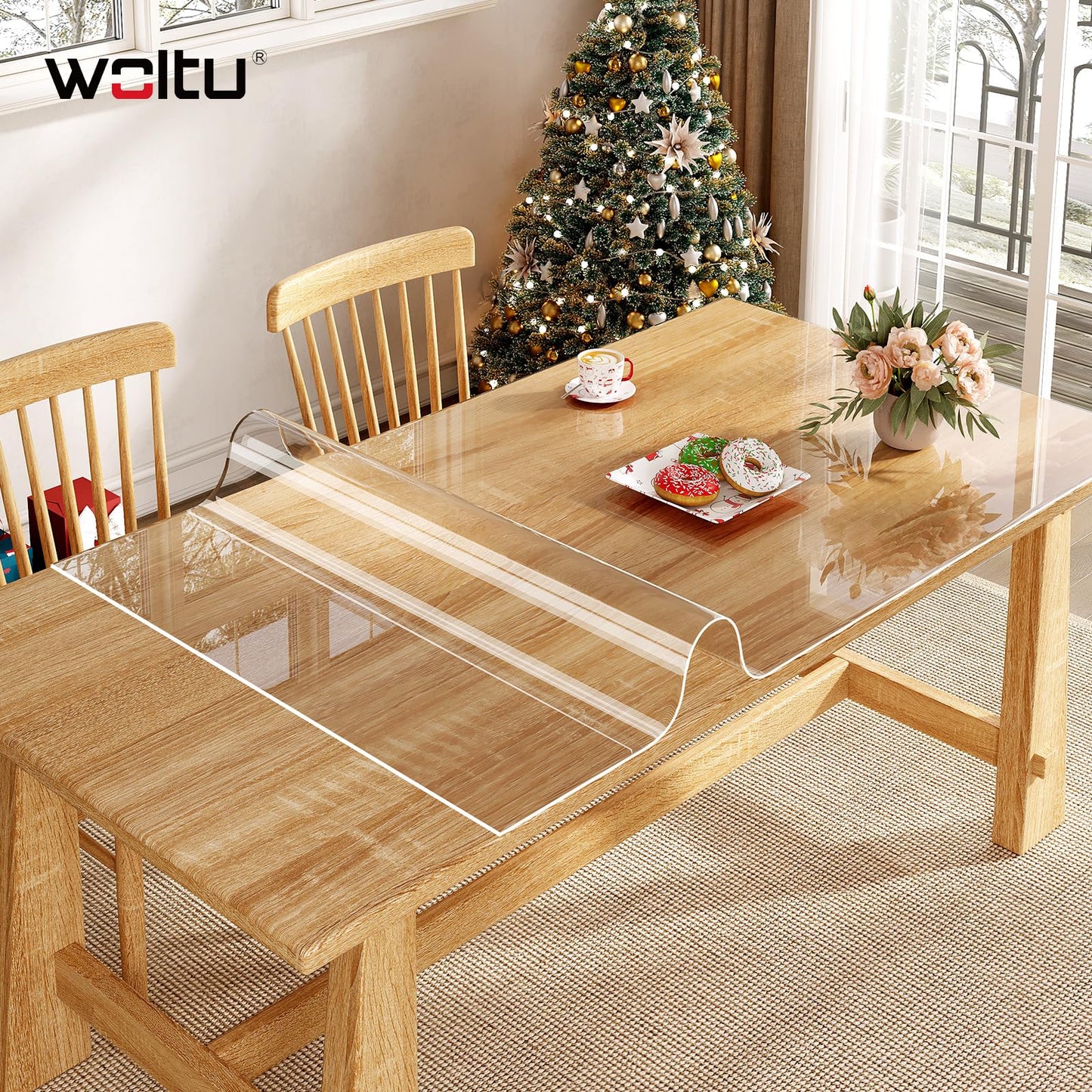 Woltu Tischfolie – 100 x 200 cm – PVC – 2 mm – transparent – abgeschrägte Kante