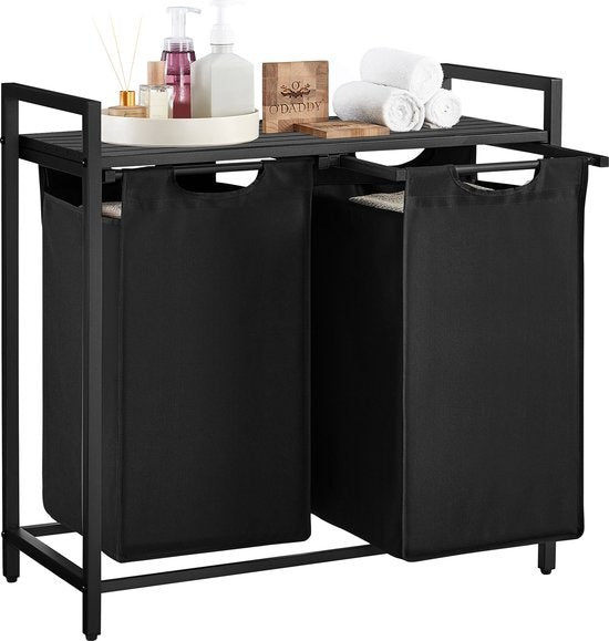 O'DADDYÂ¬Ã† Wäschekorb 2 Fächer - ausziehbarer Wäschesortierer mit Ablage - 73 x 33 x 72 cm - Metall - dunkelgrau