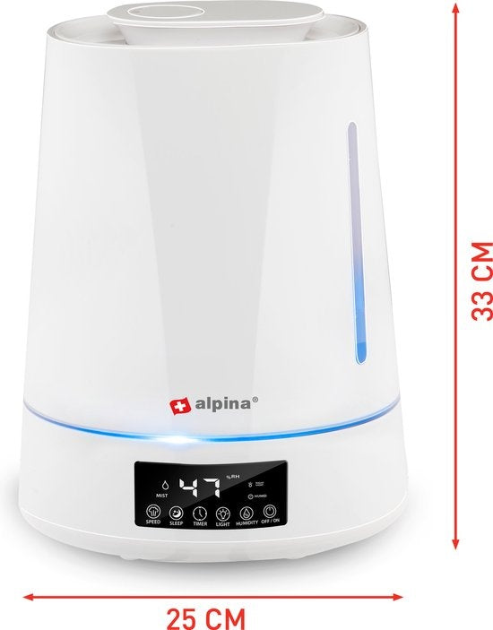alpina Luftbefeuchter 4L - Luftbefeuchter - Aroma Diffusor mit Timer - Fernbedienung - Weiß