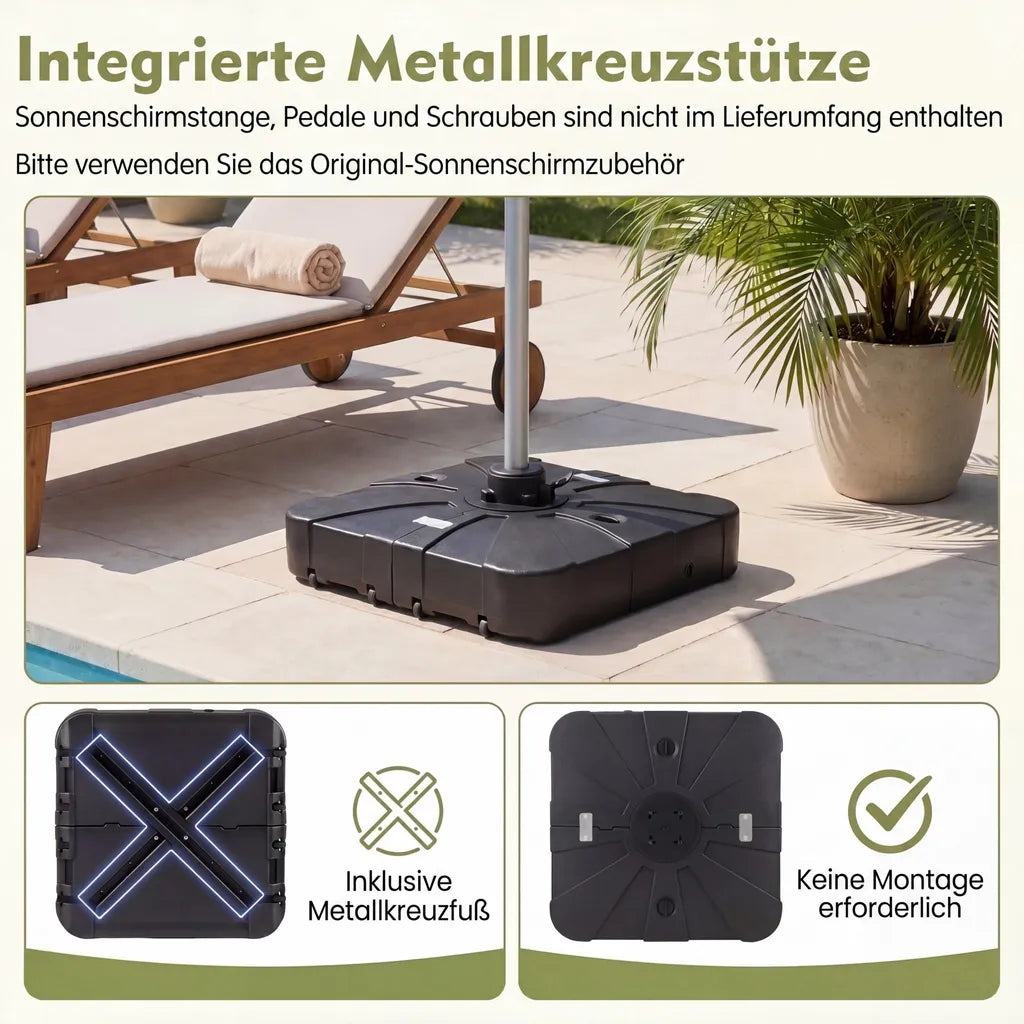 Coast Sonnenschirmständer mit Rollen – Befüllbarer Sonnenschirmständer bis 170 kg mit integriertem Metallkreuzfuß – für große Schwebeschirme – Schwarz