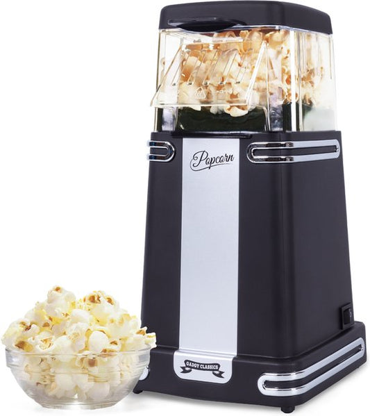 Gadgy Popcornmaschine Retro - Schwarz - Heißluft-Popcornmaschine- 26,5 x 14 CM - Funcooking für Party & Kinder