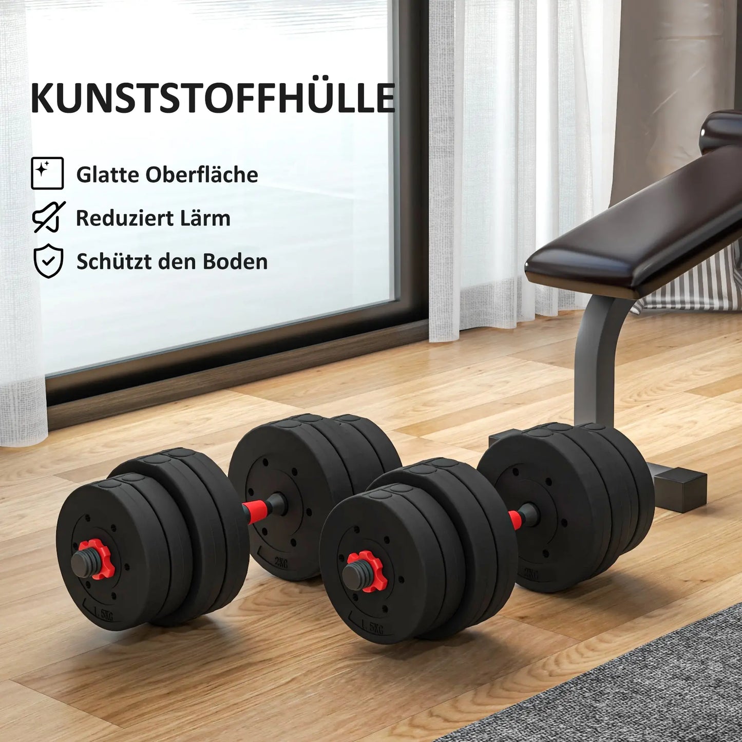 HOMCOM 2-in-1 Verstellbares Hantelset 30 kg - Hantel & Langhantel Set - Schwarz