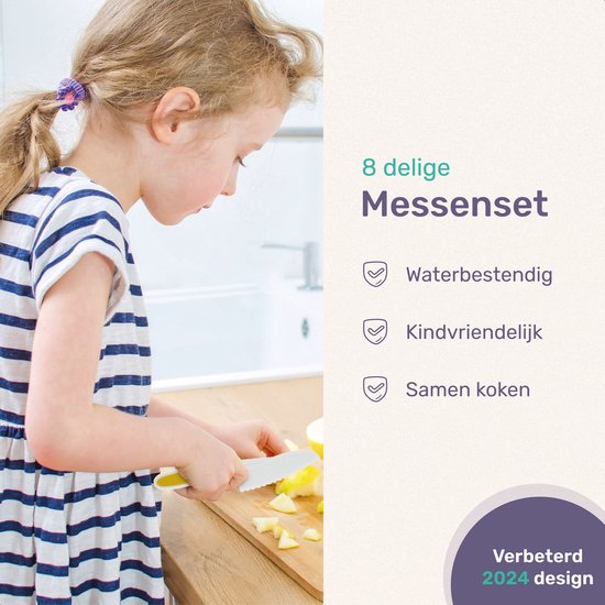 Qwali Blau Kindermesser Set - Sicher - Inkl. Schneidebrett - Kinder - Besteck - Messer Kind - Küche - Spielzeug
