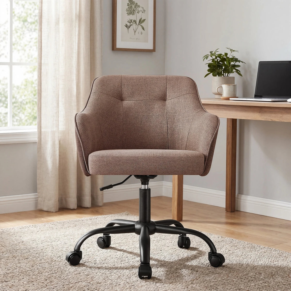 ochama Ergonomischer Bürostuhl – Verstellbar und drehbar – Atmungsaktiver Stoff – 64 x 64 x 78–88 cm – Braun