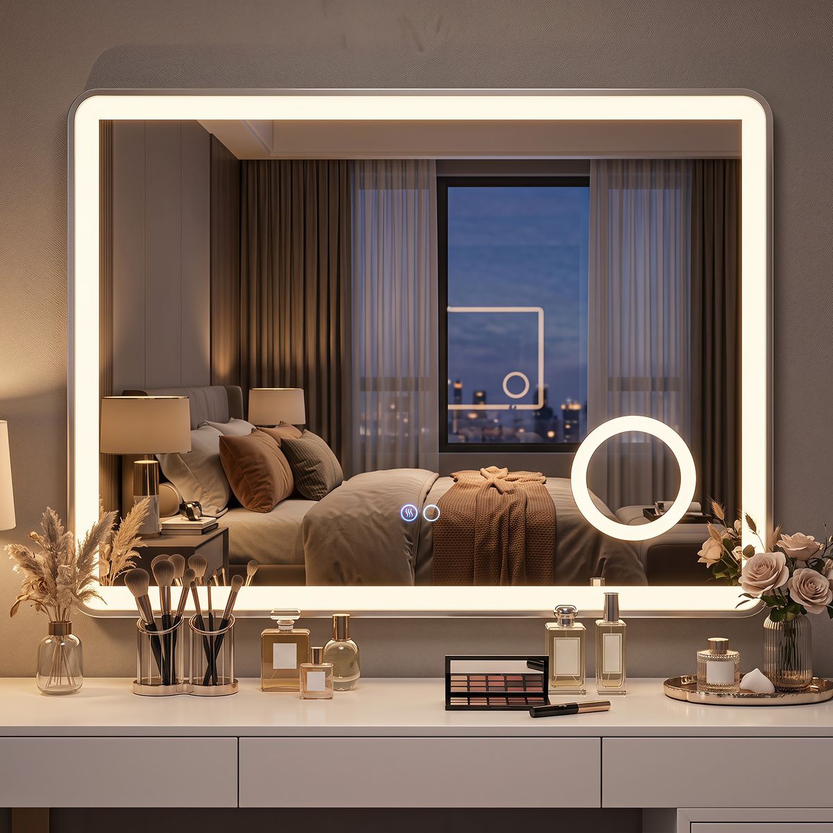 Coast LED-Badezimmerspiegel – integrierter 3-fach-Vergrößerungsspiegel – dimmbares Licht – 80 x 60 cm – silber