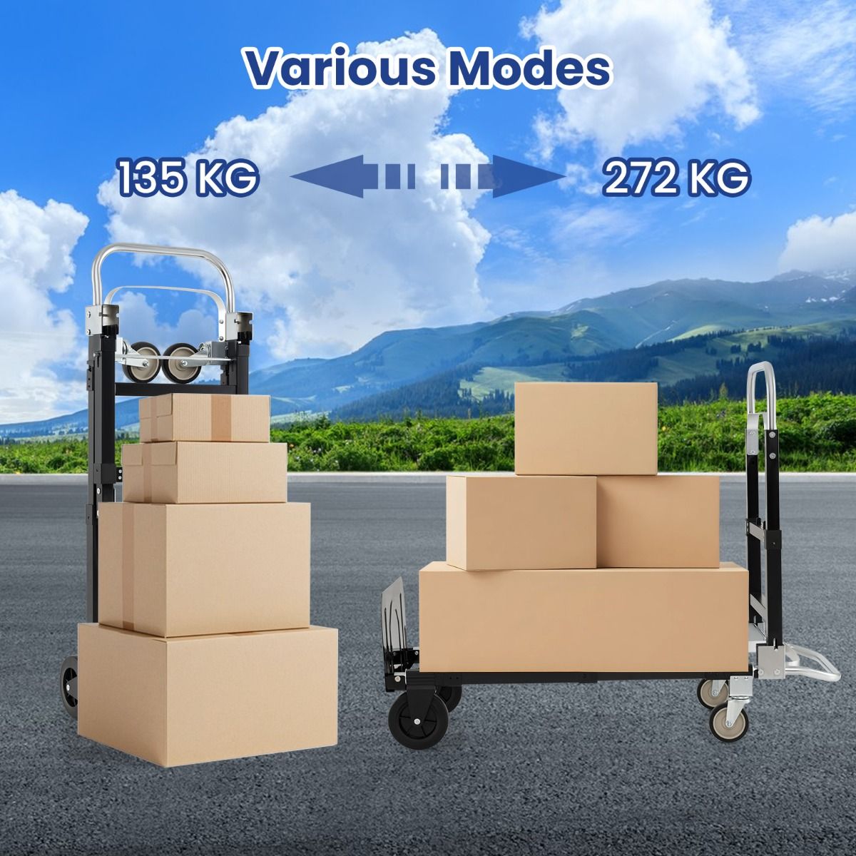 Coast Faltbarer Transportwagen – 3-in-1-Handwagen – Verstellbarer Griff – Schwarz