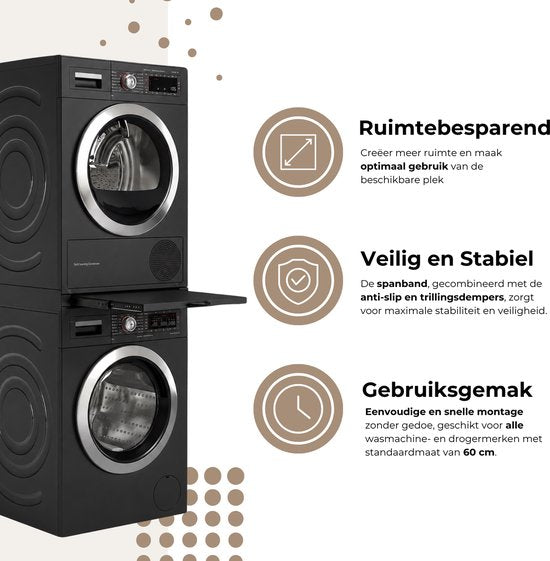 Dastium Home – Schwarzes Stapelset für Waschmaschine und Trockner – Stapelset für Waschmaschine und Trockner – Zwischenstück für Waschmaschine und Trockner – Universal – Schwarz
