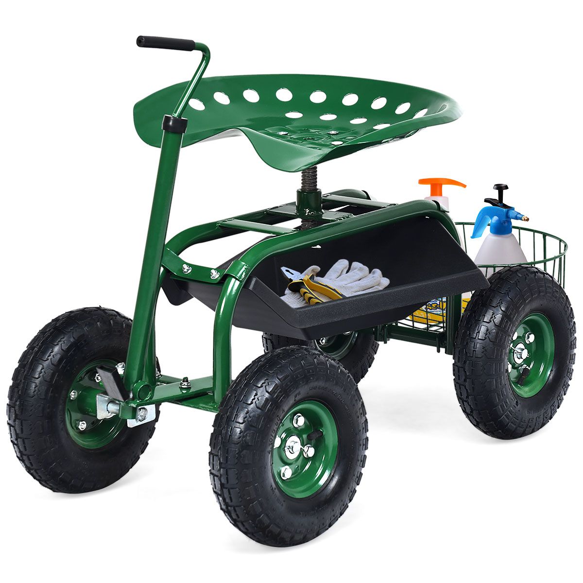 Coast Gartenwagen mit Aufbewahrungskorb – höhenverstellbarer Griff – ergonomischer Sitz – grün