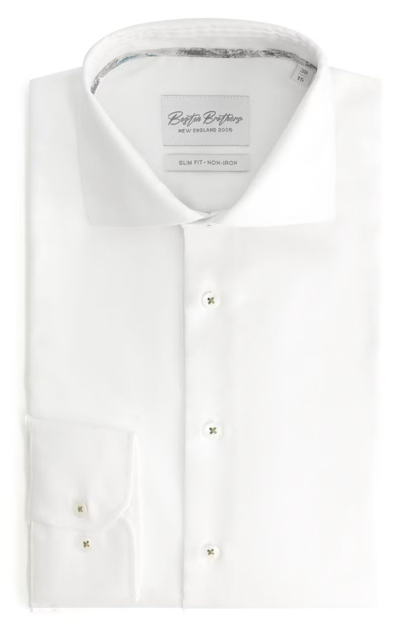Boston Brothers eisenfreies Oxford-Hemd Herren - Slim Fit, breiter Spreizkragen, Weiß (Größe 39)