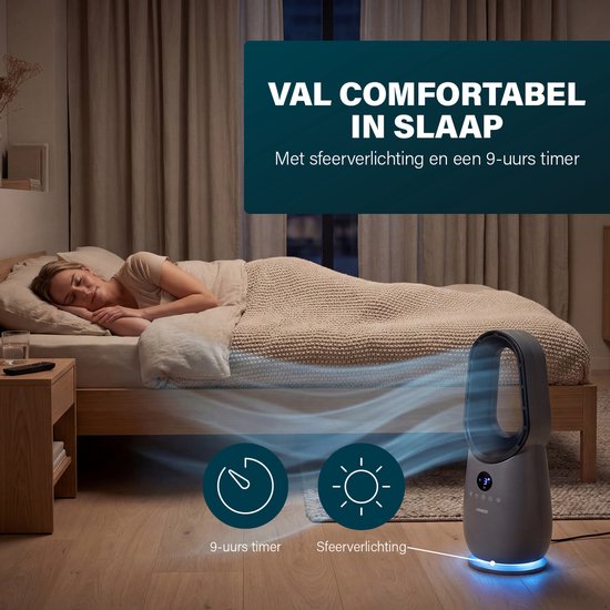 Princess blattloser Turmventilator – 60 W – Leistungsstarker und leiser blattloser Ventilator mit Fernbedienung, Timer und LED-Anzeige – 75°-Oszillation – 3 Geschwindigkeitsstufen – 351582