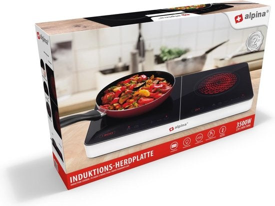 Alpina - Induktionskochfeld - 2 Kochfelder - Kindersicherung - Digitalanzeige - 3500 Watt - Schwarz