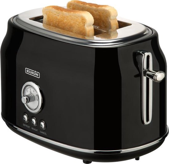 Retro-Toaster – Schwarzer Toaster mit nostalgischem Thermostat – 6 Heizstufen und Auftaufunktion – Praktische Krümelfangschale und extra hoher Brotheber