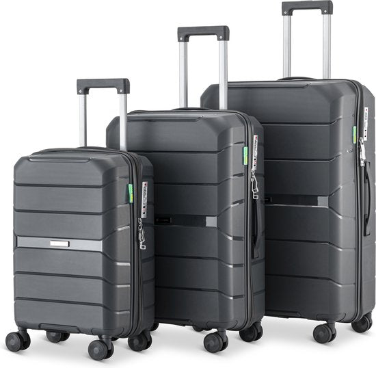 SKYCASES Urban Adventurer - Kofferset - 3-teilig - Zahlenschloss - 232L - Spinnerrollen - Reisekoffer mit Kofferschloss - Leichtgewicht - Dunkelgrau