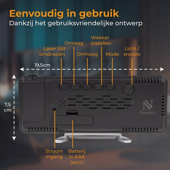 Nuvance Digitaler Wecker mit Projektion – Digitale Uhr für das Schlafzimmer – Schlummerfunktion – Digitale Wecker – Wecker