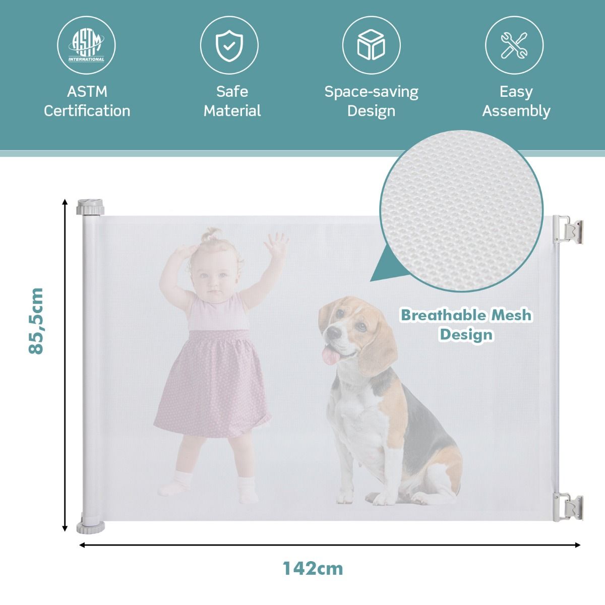 Coast Babygitter - Ausziehbar - 6-24 Monate - 132 x 85,5 cm - Weiß