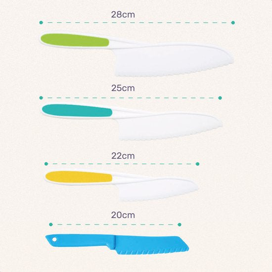 Qwali Blau Kindermesser Set - Sicher - Inkl. Schneidebrett - Kinder - Besteck - Messer Kind - Küche - Spielzeug