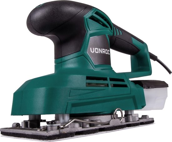 VONROC Exzenterschleifer 240W - 90x187mm - Mit Staubauffangbox & 12 Stück Schleifpapier
