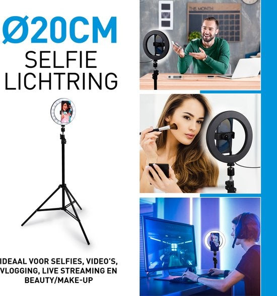 Grundig Ringlampe mit Stativ und Handyhalterung - Verstellbar bis zu 210cm - Geeignet für TikTok und YouTube - 3 Lichtmodi