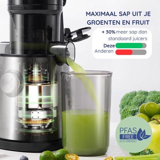 Safecourt Kitchen Entsafter - Für Obst & Gemüse - XXL Einfüllöffnung - Leistungsstarker Motor - Schwarz