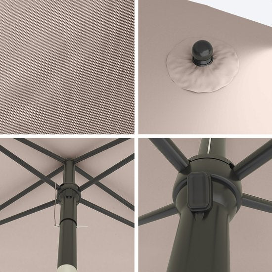 LifeGoods Sonnenschirm - 200x125cm - 30° neigbar - Wasserdicht - Mit Bezug - Taupe