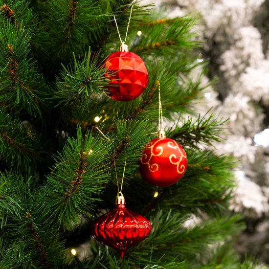 Giftsome Set mit roten Weihnachtskugeln – 60 Stück Weihnachtskugeln aus Kunststoff – 6/7 cm