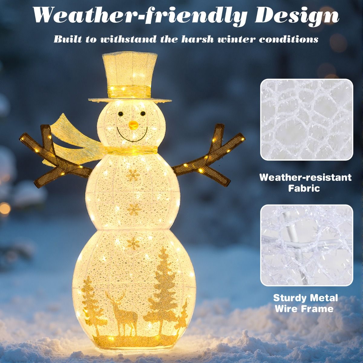 Coast LED-Schneemann-Weihnachtsdekoration – 100 warmweiße LED-Lämpchen – 141 cm hoch – mit Hut und Schal – weiß