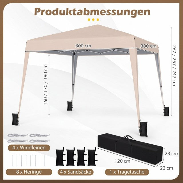 Coast Faltbarer Gartenpavillon 3 x 3 m – Wasserdicht und höhenverstellbar – 247–267 x 300 x 300 cm – Beige