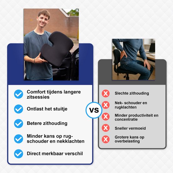 Sleeptight Sitzkissen - Orthopädisches Sitzkissen mit Band - Prallkissen für schmerzhafte Steißlage - Ergonomisches Keilkissen - Sitzerhöhung Auto - Sitzerhöhung - 45cm