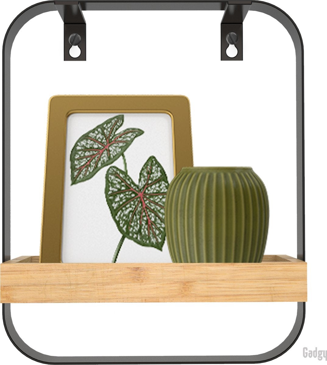 Gadgy Wandregal Metall Holz Schwarz - Wandregal - Wandkasten - Wanddekoration Industrie - Wanddekoration - 29x24cm
