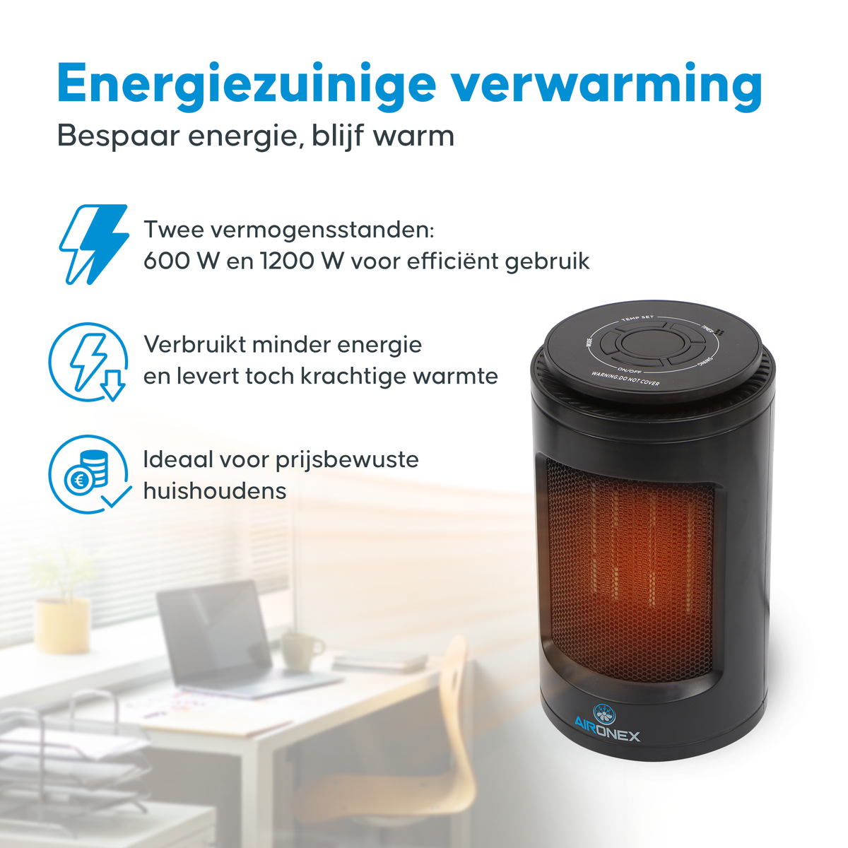Aironex - Keramikkocher - Modell K1000 - 1200 W - Mit Fernbedienung & LCD-Display - Fallschutz & Drehbar - Kunststoff - Schwarz