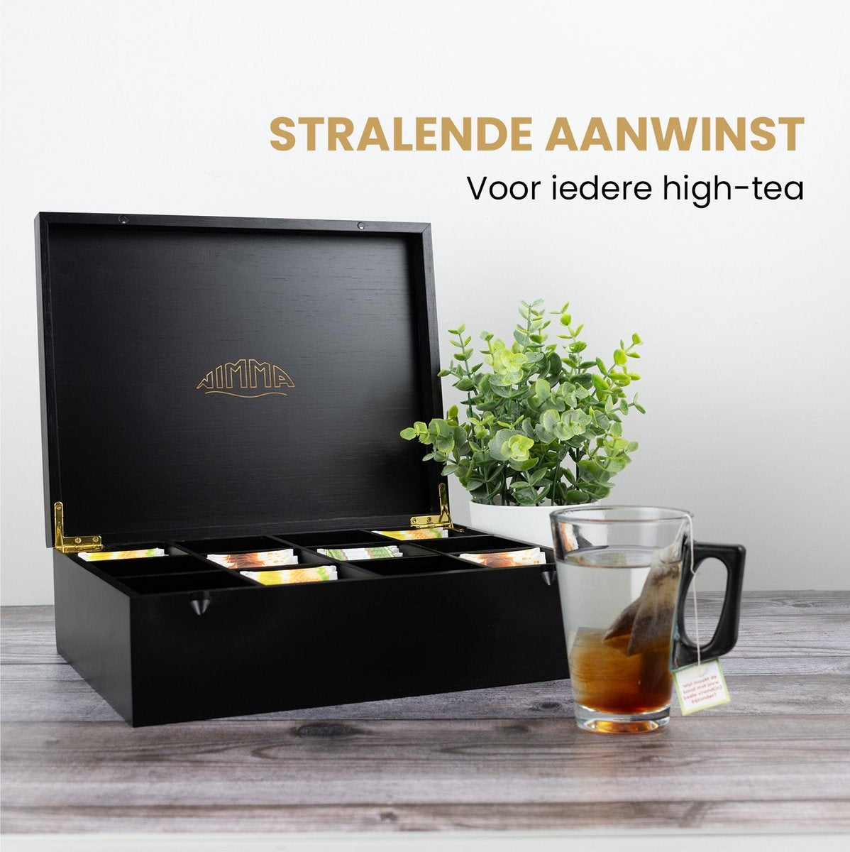 Nimma - Teebox - 12 Fächer - Magnetischer Verschluss - Geeignet für Pickwick, Lipton und mehr - Schwarz