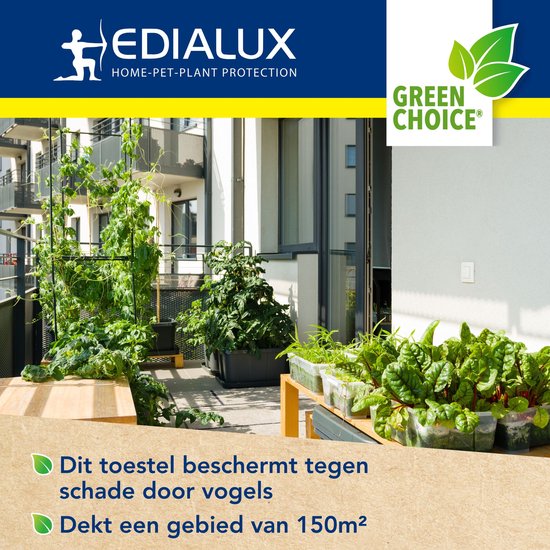 Edialux Sonic Defend Large Vogelabwehr, Vogelabwehr mit Vogelstimmen, Taubenabwehr, vertreibt Krähen, Stare, Möwen, vertreibt bis zu 150m², funktioniert mit Batterien oder Netzstrom, für Garten, Gemüsegarten, Obstbäume