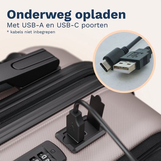 TRVLMORE Reisekoffer – 54 x 37 x 23 cm – Mit Frontfach – 44 l – TSA-Schloss – 4 Rollen – Roségold