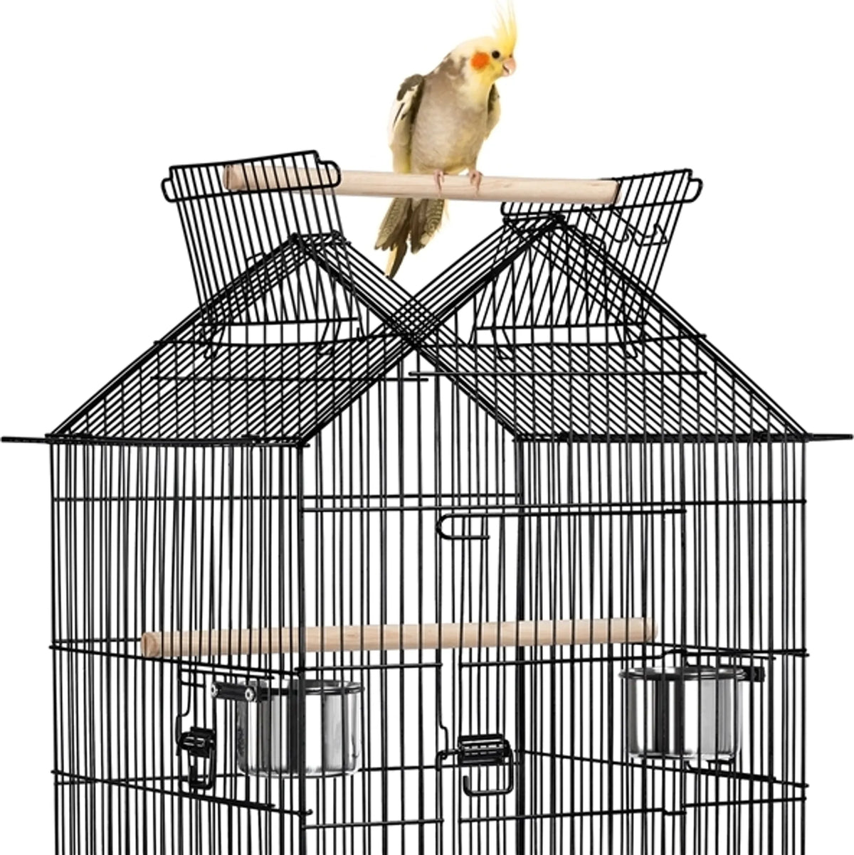 Yaheetech XXL-Vogelkäfig mit mobilem Sockel - 59,5 x 59,5 x 145 cm - mit Öffnung im Dach und abnehmbarem Boden und Ablagefach - für Sittiche und Kanarienvögel - schwarzes Metall und Holz