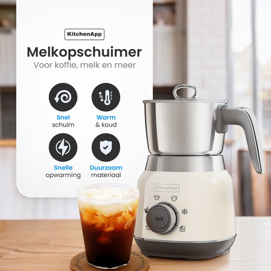 KitchenApp Retro Milchaufschäumer Edelstahlkännchen - PFAS-frei - spülmaschinenfest - Beige