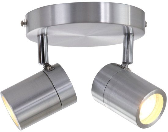 Stahlfarbener 2-flammiger Strahler Upround 2487ST – Dreh- und neigbar – Modernes Design – Inklusive Leuchtmitteln – Mexlite – Für den Innenbereich geeignet, IP44, max. Tiefe 15 cm