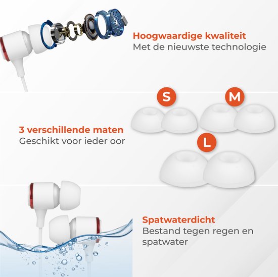 Nuvance - Ohrhörer mit Kabel - 3,5-mm-Klinkenanschluss - Ohrhörer mit Kabel - In-Ear-Kopfhörer mit Kabel und Mikrofon - Weiß