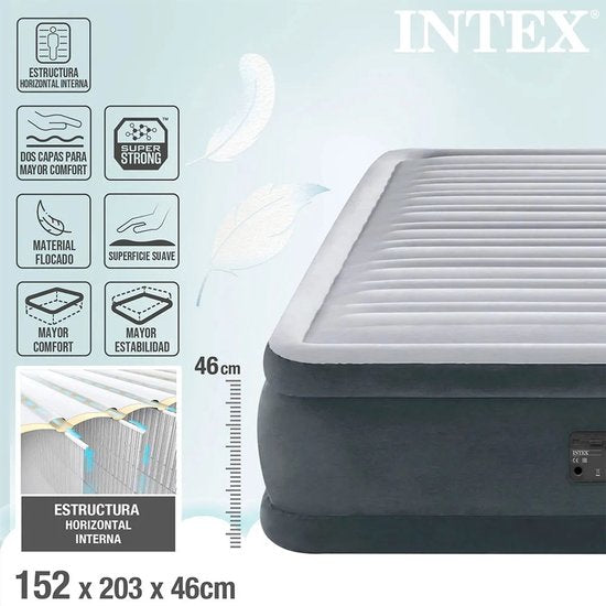 Intex Queen Comfort-Plush Luftmatratze mit integrierter Pumpe – 203 x 152 x 46 cm