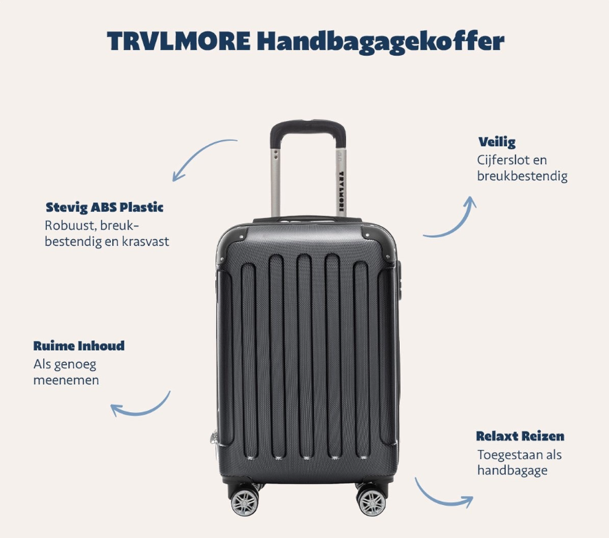 TRVLMORE Handgepäck Koffer - 54x36x20 cm - 38L - Geeignet für Flugzeugkabine - Schwarz