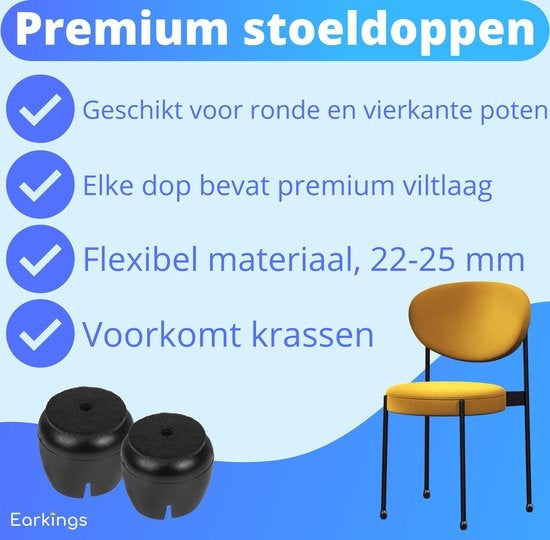 Stuhlbeinschützer Bodenschützer Ø22-25 mm - Stuhlbeinkappen Möbelkappen 24 Stück - Runde & quadratische Stuhlkappen Bodenschützer Stühle - Earkings Black