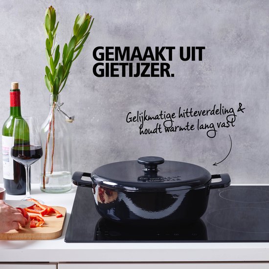 Brabantia The Dutch Oven XL Schmortopf 28cm - Hochwertiges Gusseisen - 100% PFAS frei - Doppelte Antihaftbeschichtung - RETRO - Induktion geeignet - Nachtblau