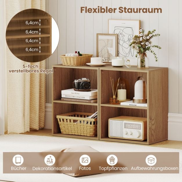 Coast Bücherregal mit 2 offenen Fächern – verstellbare Einlegeböden – 42 x 29,5 x 53,5 cm – Natur