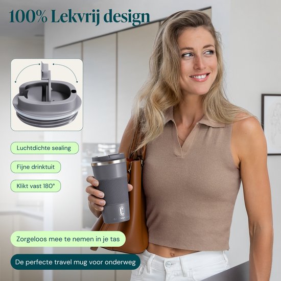 Castagnola Thermobecher – Kaffeebecher zum Mitnehmen – Reisebecher für Kaffee und Tee – Teebecher – 510 ml – Edelstahl – Grau