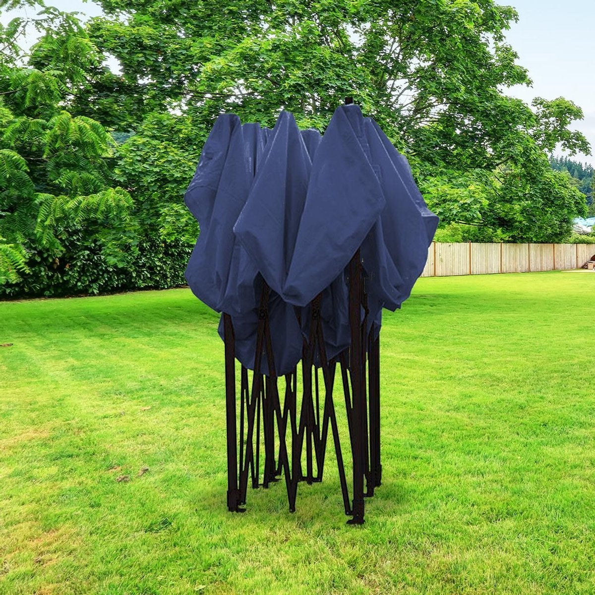 LifeGoods Partyzelt - Pavillon - 3x3 m - leicht aufbaubar - faltbar - wasserdicht - Tragetasche mit Rädern - dunkelblau