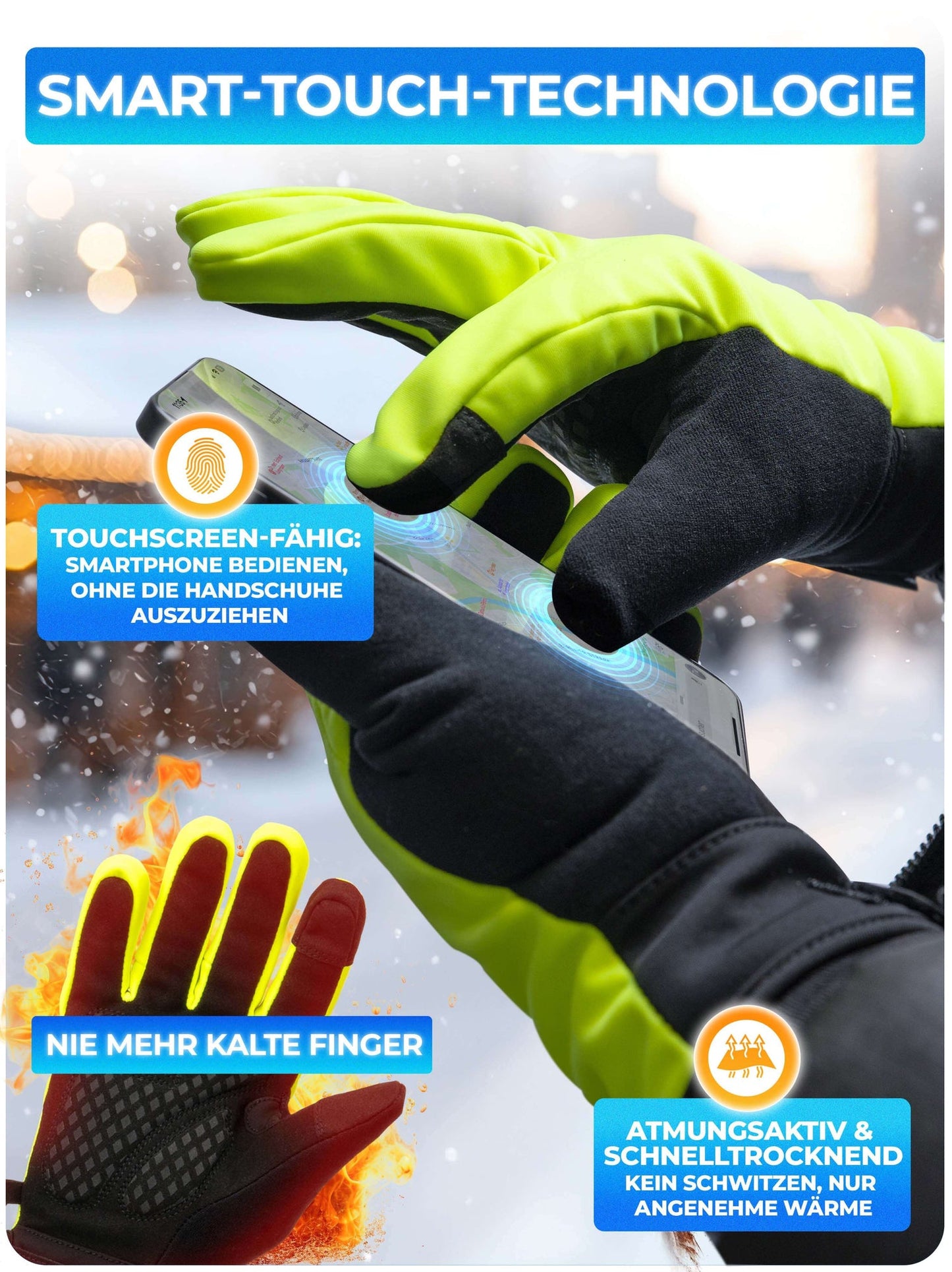 Mivelo Winterhandschuhe - Gelb - Größe L - mit 3M™ Thinsulate™ & Thermo-Fleece