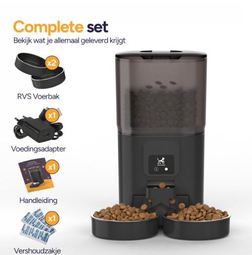 Viervoeter Feed Dual Futterautomat – Schwarz – 28 x 22 x 36 cm – 7 l, doppelter Behälter, App & WLAN