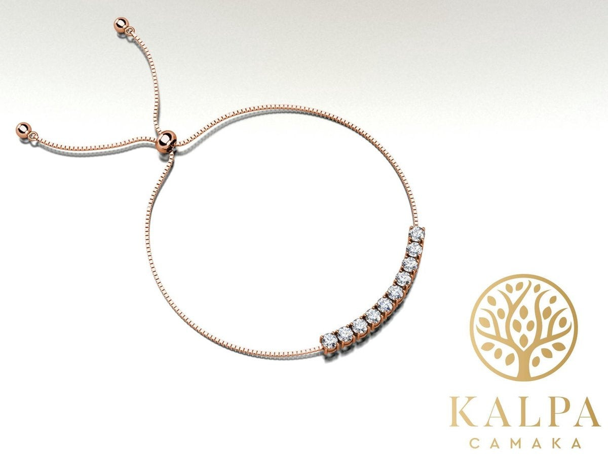 Yolora Damenarmband - Mit 10 Kalpa Camaka Kristallen - 18K Roségold vergoldet - Rosa