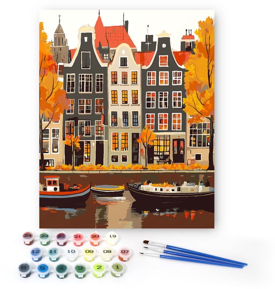 Rubye® Malen nach Zahlen Erwachsene - Kanalhaus - Inklusive Farbe und Pinsel - Leinwand Malen nach Zahlen - 40x50cm