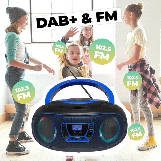 Denver Tragbares DAB-Radio CD-Player Kinder - Bluetooth - Lichteffekte - Boombox - AUX - FM - TDB212BLUE