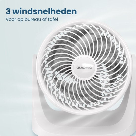 Auronic Tischventilator – 3 Geschwindigkeitsstufen – Mini-Ventilator – Standventilator – Wandmontage möglich – 41 dB – 90°-Oszillation – 7 Meter Luftstrom – Weiß